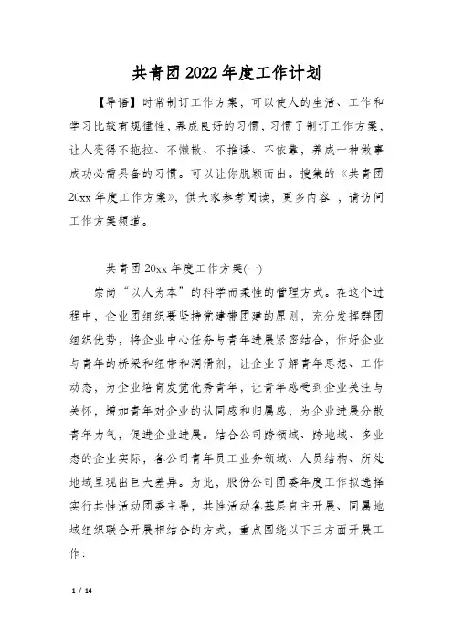 共青团2022年度工作计划