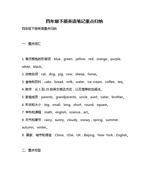 四年级下册英语笔记重点归纳