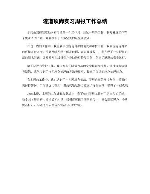 隧道顶岗实习周报工作总结