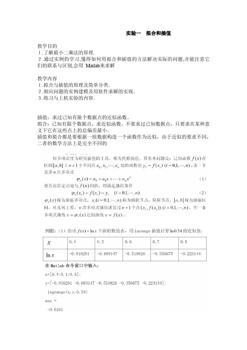 学生 实验一  拟合与插值