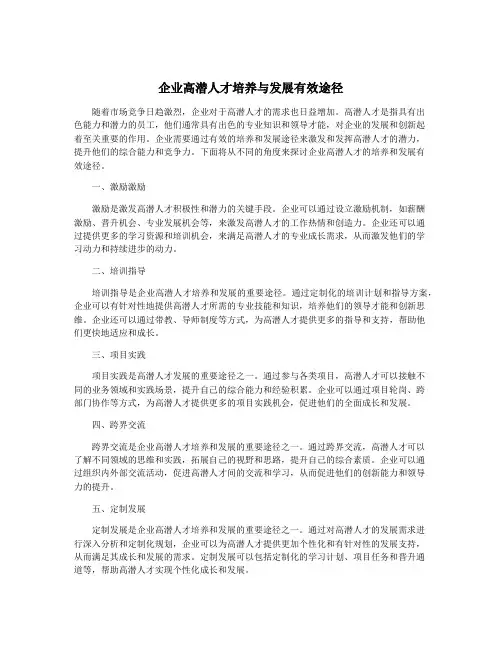 企业高潜人才培养与发展有效途径