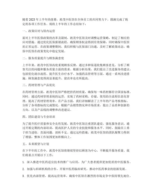 半年中医馆工作总结