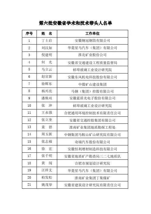 第六批安徽省学术和技术带头人名单