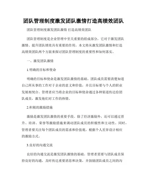团队管理制度激发团队激情打造高绩效团队