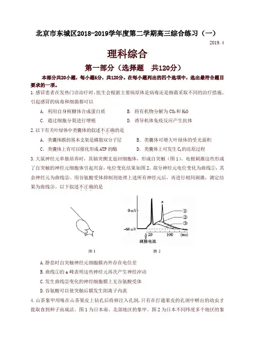 北京市东城区2018学年度第二学期高三综合练习(一)理综生物试题(含答案)-精品