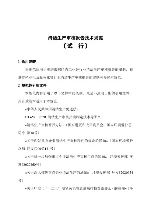 清洁生产审核报告技术规范