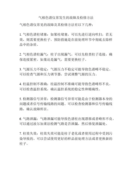 气相色谱仪常发生的故障及检修方法