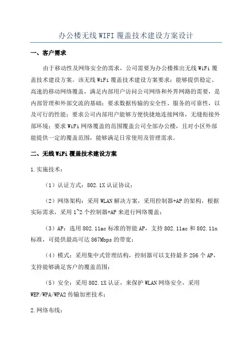 办公楼无线WIFI覆盖技术建设方案设计