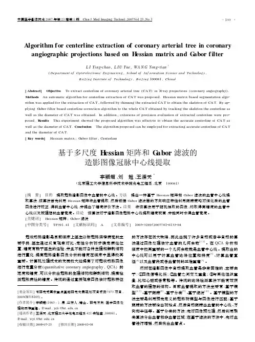 基于多尺度Hessian矩阵和Gabor滤波的造影图像冠脉中心线提取
