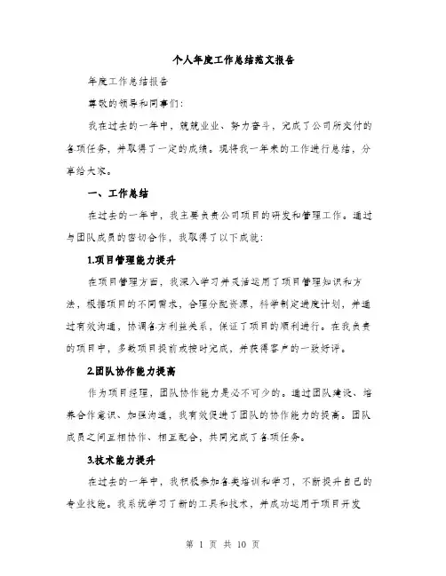 个人年度工作总结范文报告