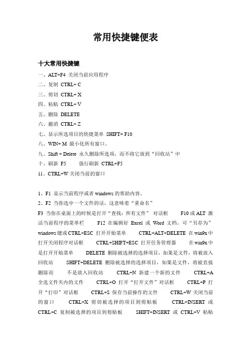 计算机常用快捷键汇总