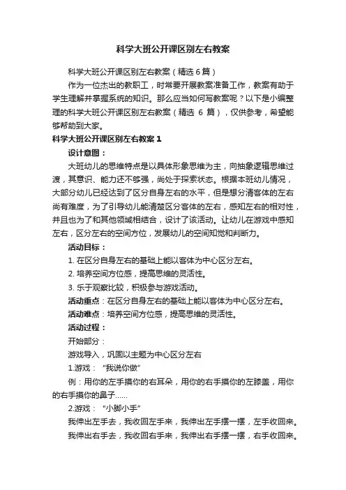 科学大班公开课区别左右教案