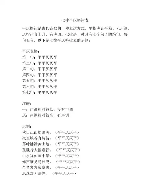 七律平仄格律表