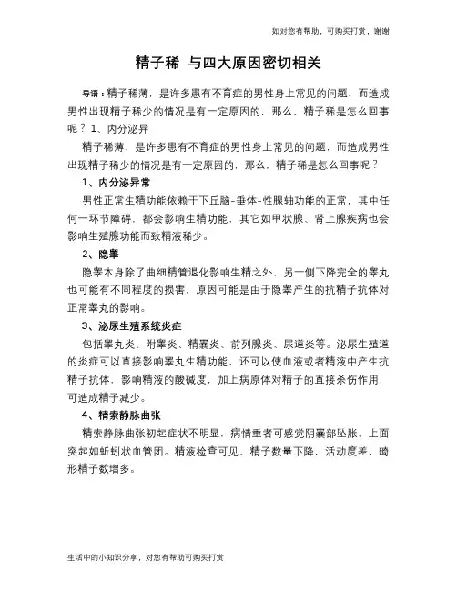 精子稀 与四大原因密切相关