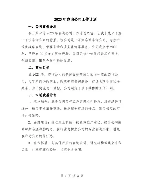 2023年咨询公司工作计划