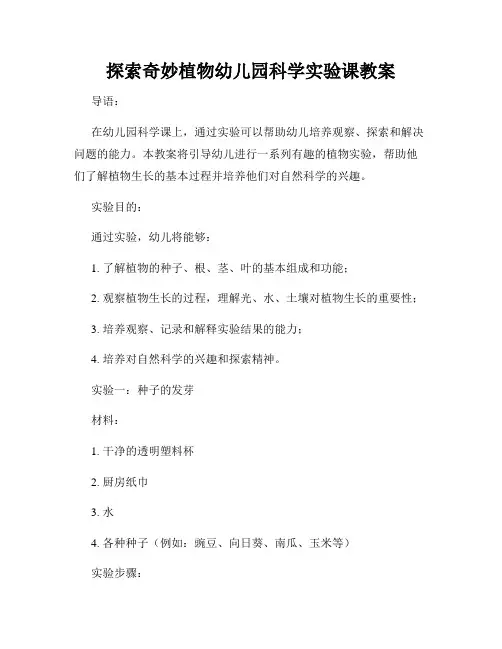 探索奇妙植物幼儿园科学实验课教案
