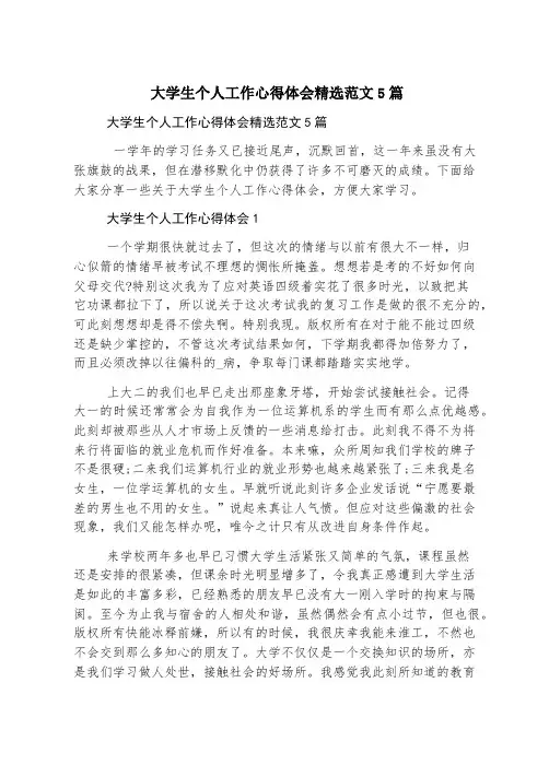 大学生个人工作心得体会精选范文5篇