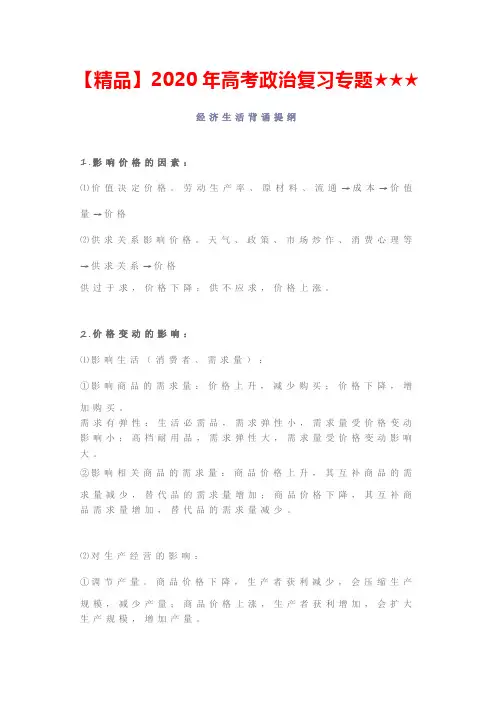 【精品】2020年高考政治复习专题★★★高中政治必修课背诵提纲整理