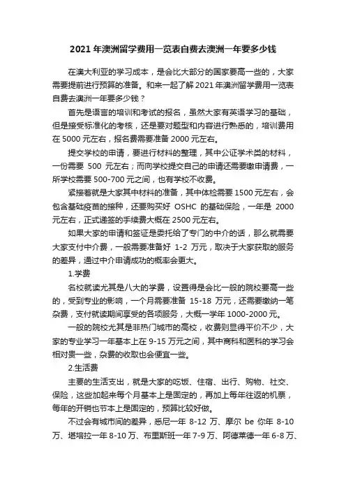 2021年澳洲留学费用一览表自费去澳洲一年要多少钱