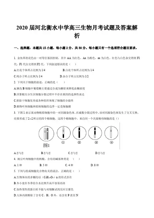2020届河北衡水中学高三生物月考试题及答案解析
