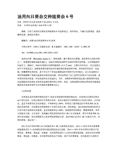 油用向日葵杂交种陇葵杂6号