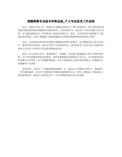 道路桥梁专业技术年终总结_个人专业技术工作总结