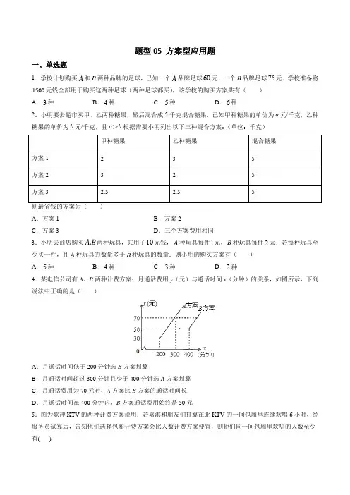 2020年中考数学一轮复习题型05方案型应用题(原卷版)