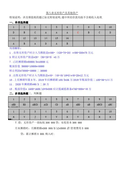 财务会计习题与实训(第三版)8第八章无形资产及其他资产(答案)
