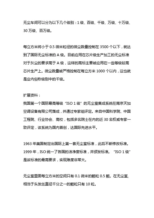 无尘室等级对照表