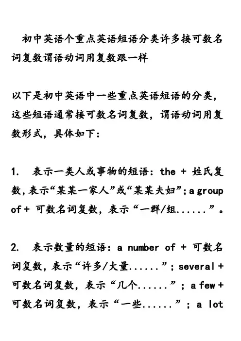 初中英语个重点英语短语分类许多接可数名词复数谓语动词用复数跟一样