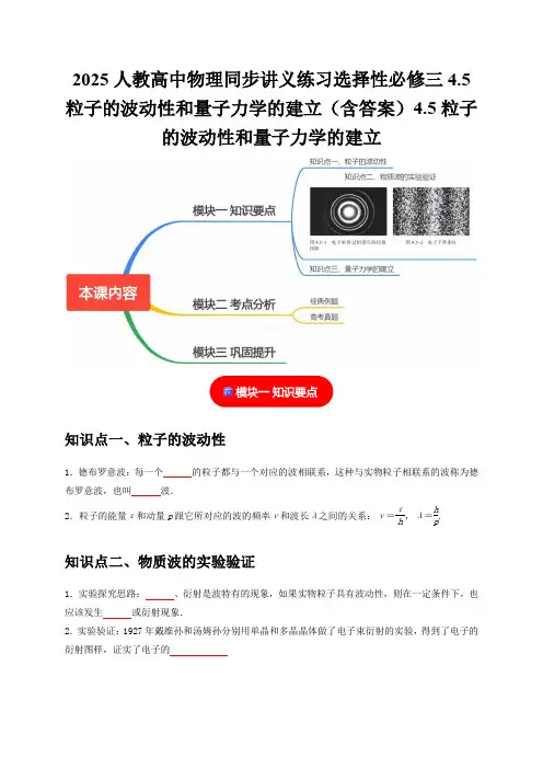 2025人教高中物理同步讲义练习选择性必修三4.5粒子的波动性和量子力学的建立(含答案)