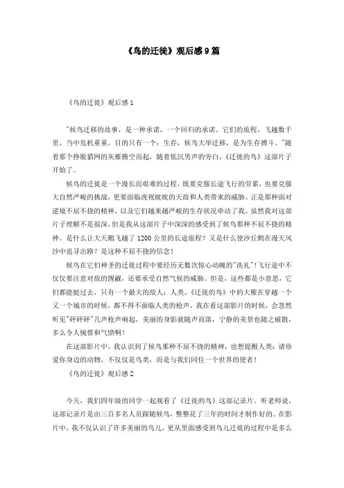 《鸟的迁徙》观后感9篇