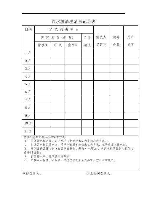 6、饮水机清洗消毒记录表