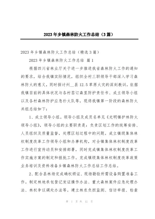 2023年乡镇森林防火工作总结(3篇)