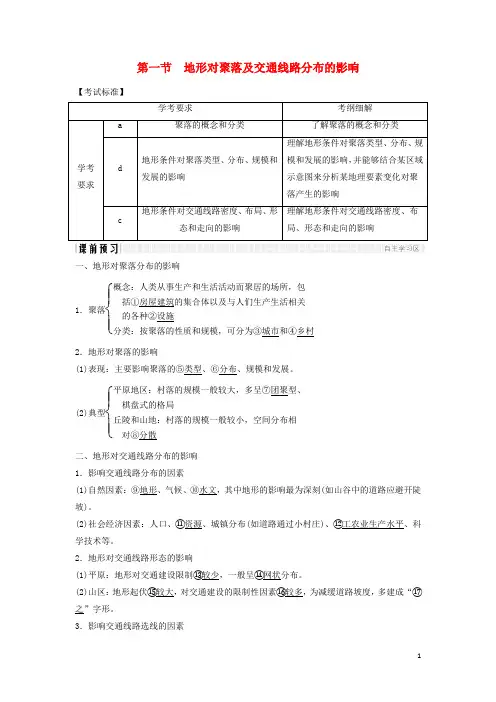 2020版高中地理 第四章  4.1 地形对聚落及交通线路分布的影响学案 湘教版必修1