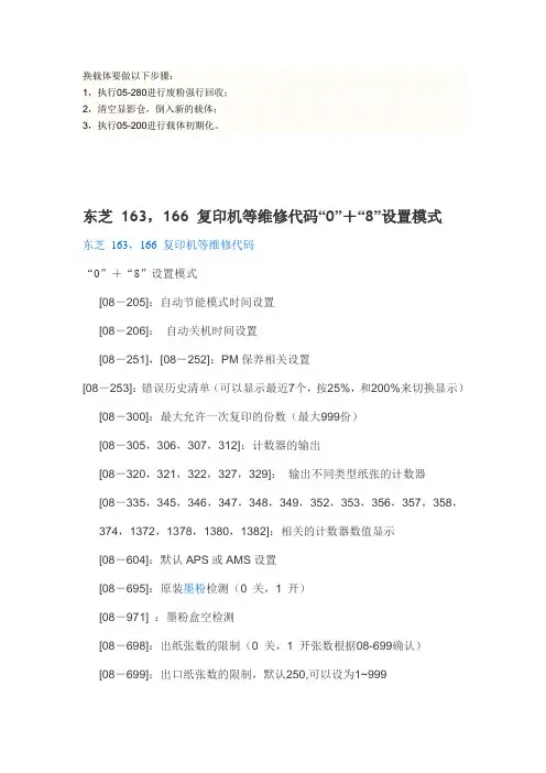 东芝 163,166 复印机等维修代码