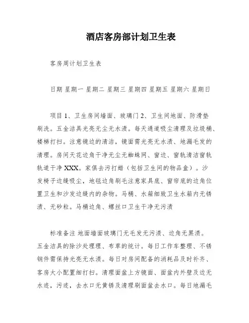 酒店客房部计划卫生表