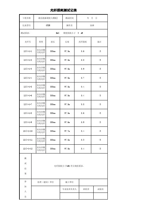 光纤损耗测试记录