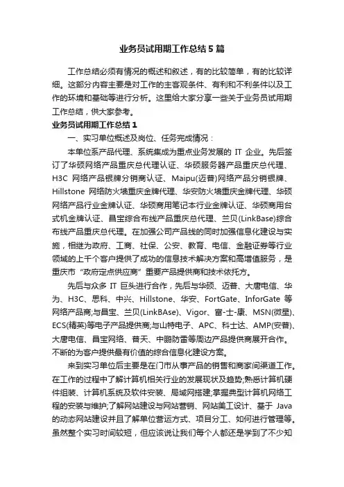 业务员试用期工作总结5篇