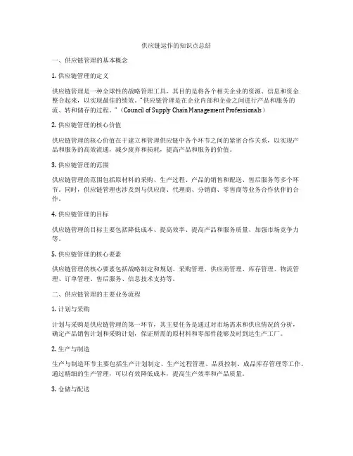 供应链运作的知识点总结