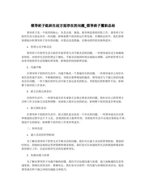 领导班子组织生活方面存在的问题_领导班子履职总结