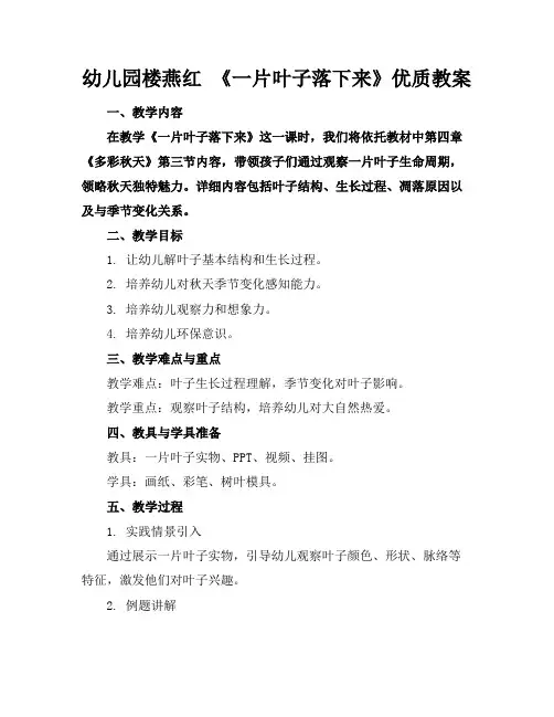 幼儿园楼燕红《一片叶子落下来》优质教案
