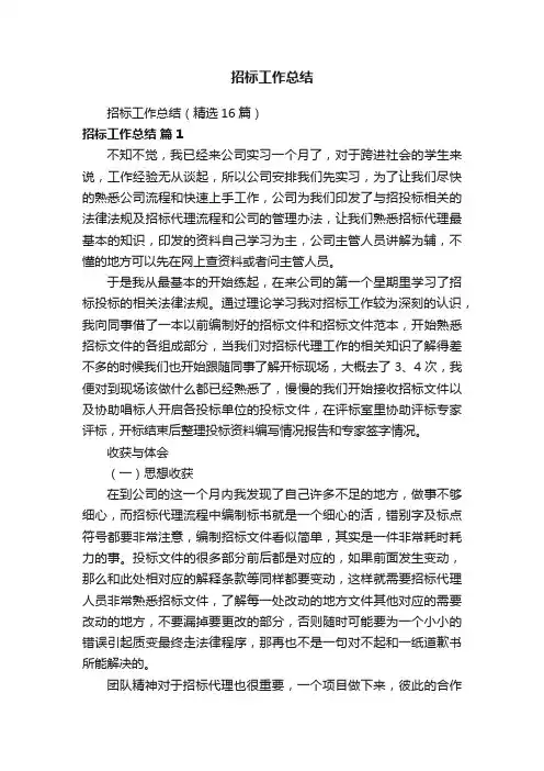 招标工作总结（精选16篇）