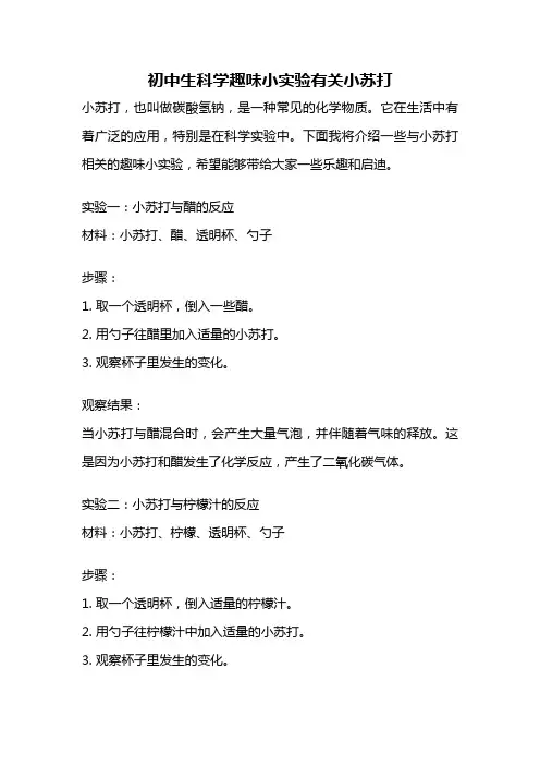 初中生科学趣味小实验有关小苏打