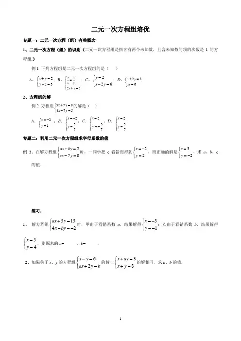二元一次方程组专题培优