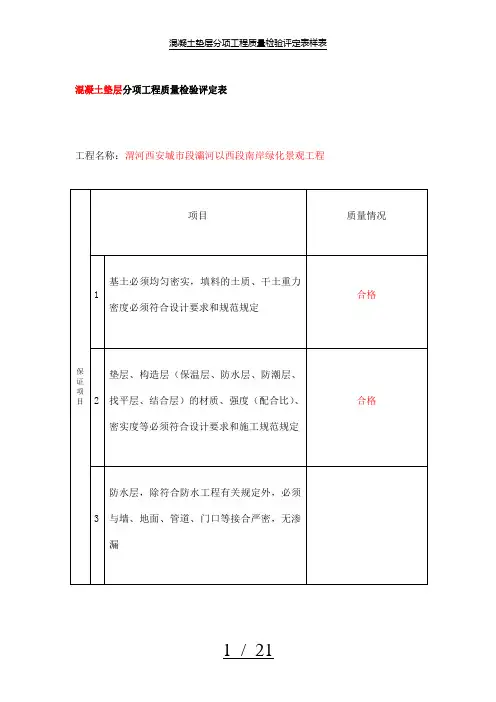 【精品】混凝土垫层分项工程质量检验评定表样表