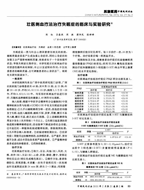 壮医刺血疗法治疗失眠症的临床与实验研究