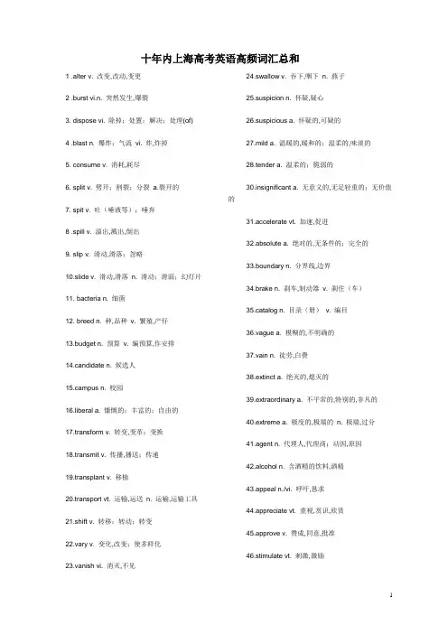 (完整版)最近十年高考上海卷英语高频词汇总汇