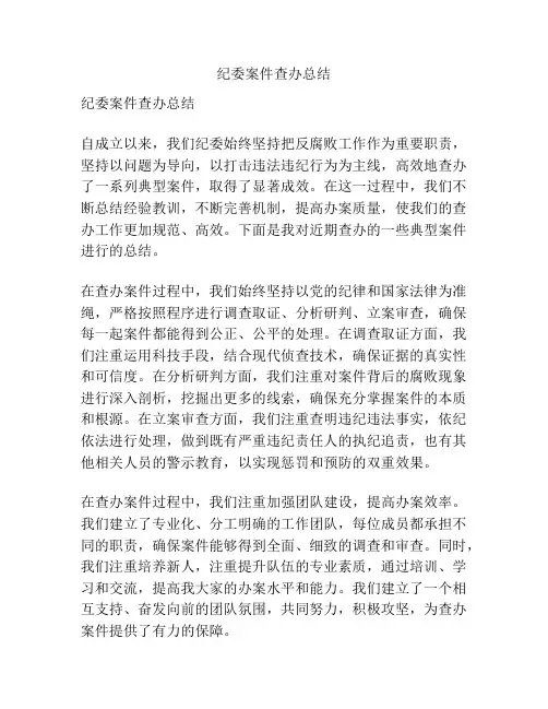 纪委案件查办总结