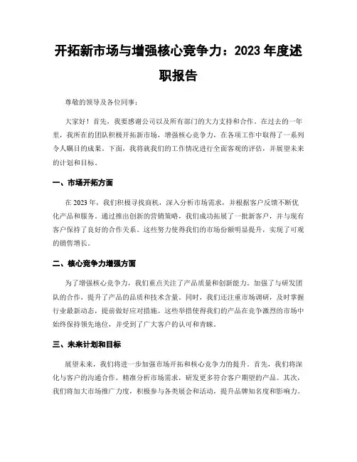 开拓新市场与增强核心竞争力：2023年度述职报告